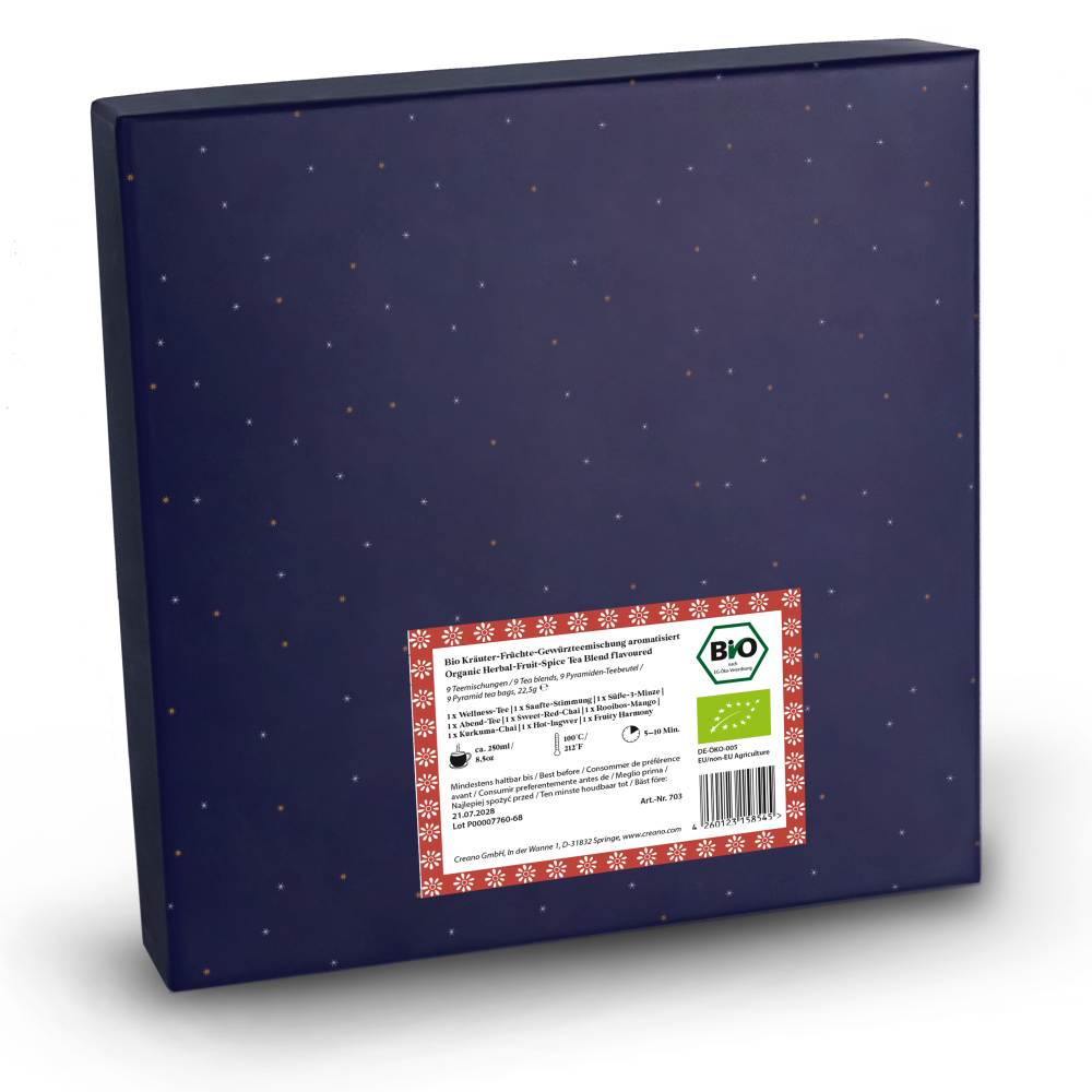 Christmas Bio Kräutertee 9er Pyramiden Geschenkset „ORGANIC HERBAL TEA“ - 9 Bio-Pyramiden-Teebeutel in 9 unterschiedlichen Sorten - 22,5g*² - Creano