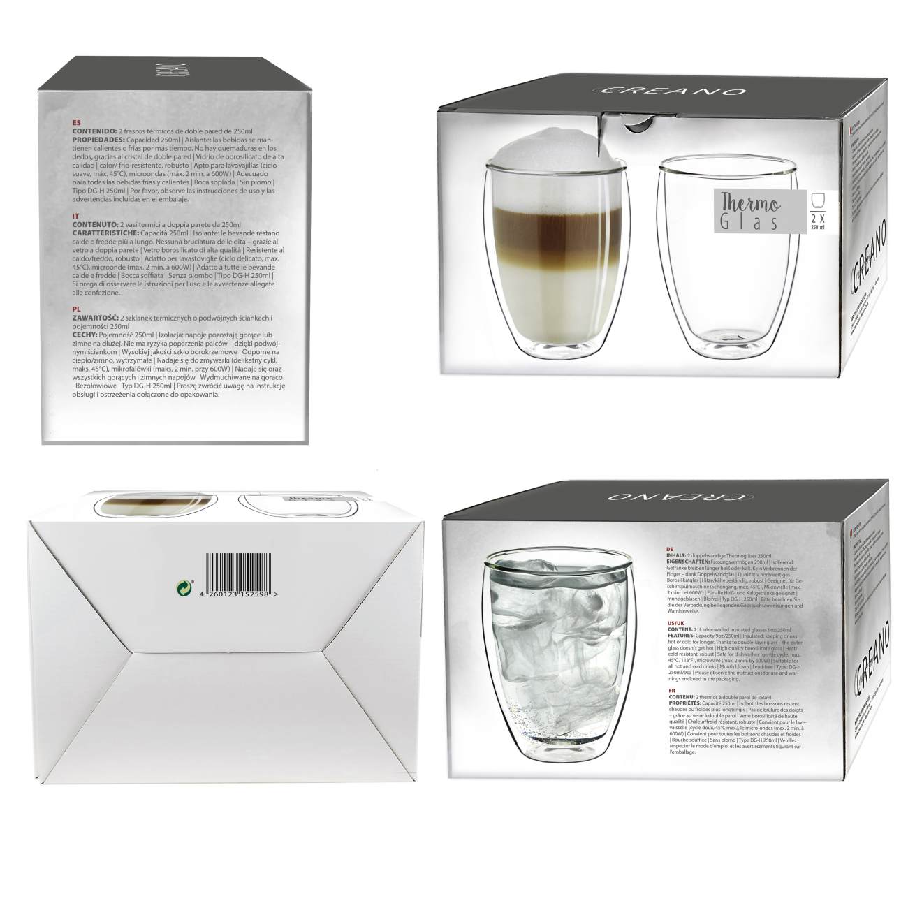 Creano doppelwandiges Thermoglas (Set: 2er, 4er, 6er) "hoch" | 250ml