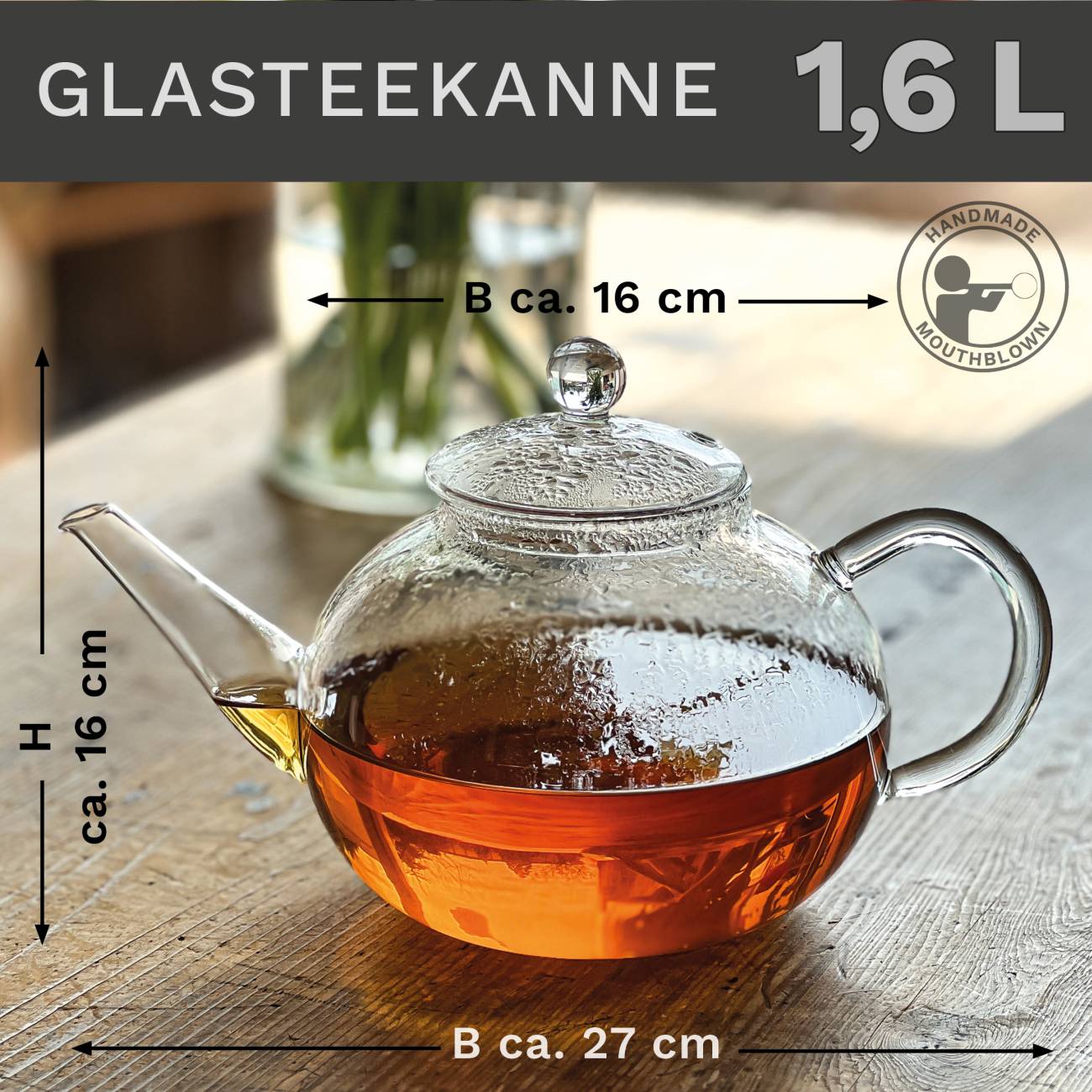Creano Glas Teekanne "flach" | 1,6L - Creano