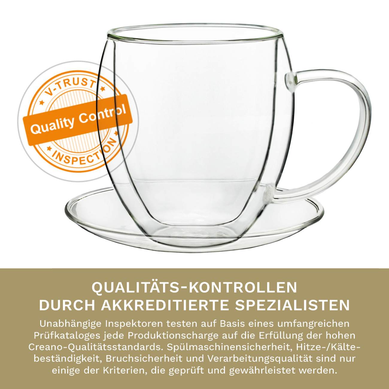 Creano Doppelwandglastasse mit Untersetzer (Set: 2er, 4er, 6er) "bauchig" | 250ml - Creano