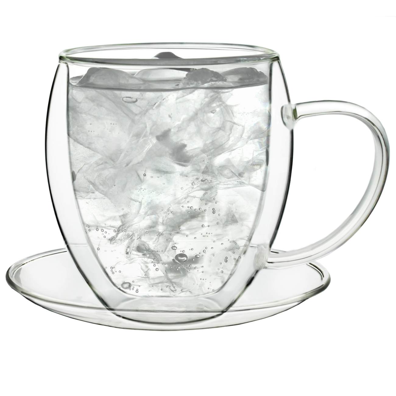 Creano Doppelwandglastasse mit Untersetzer (Set: 2er, 4er, 6er) "bauchig" | 250ml - Creano