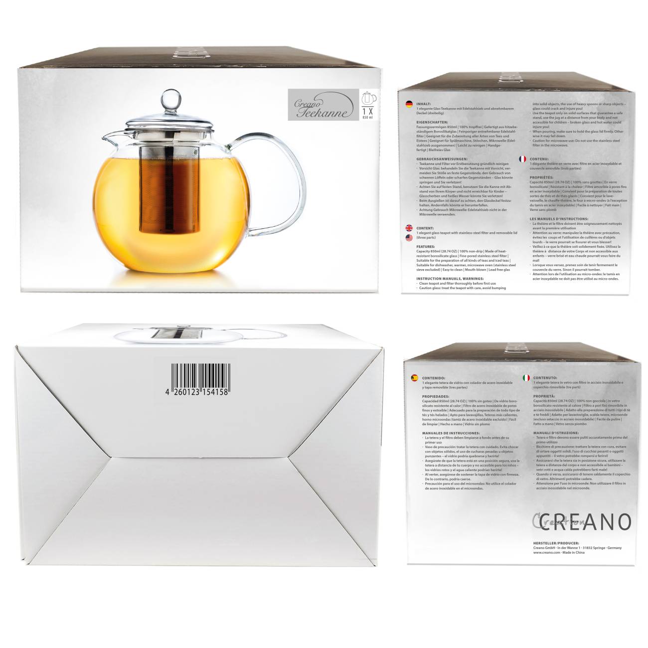 Creano Glas Teekanne "Schnabel" | 0,85 Liter - Creano