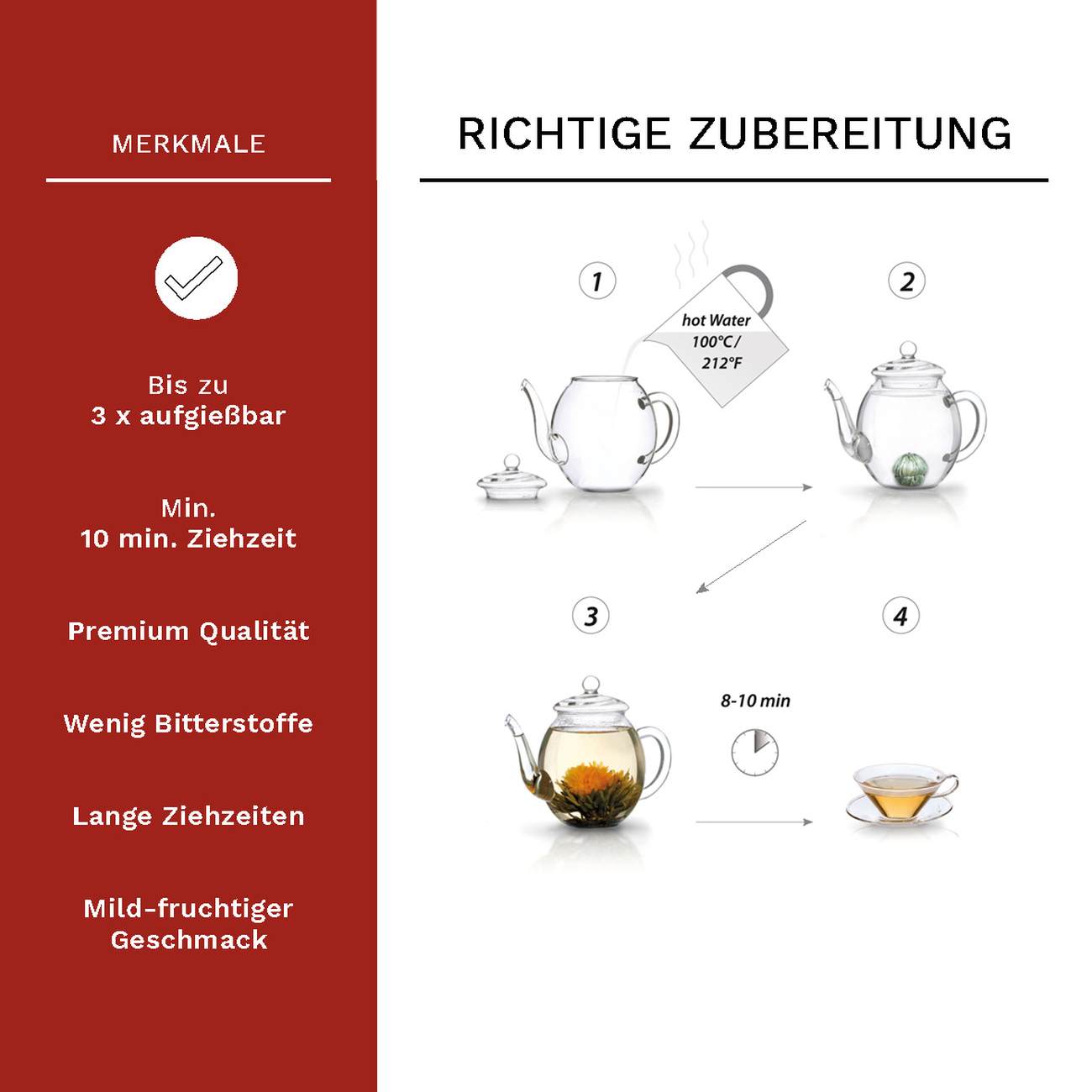 Creano Doppelwandiges Thermoglas "hoch" XXL, Extra Großes Hitzebeständiges Kaffeeglas / Teeglas | 400ml inkl. einer Teeblume