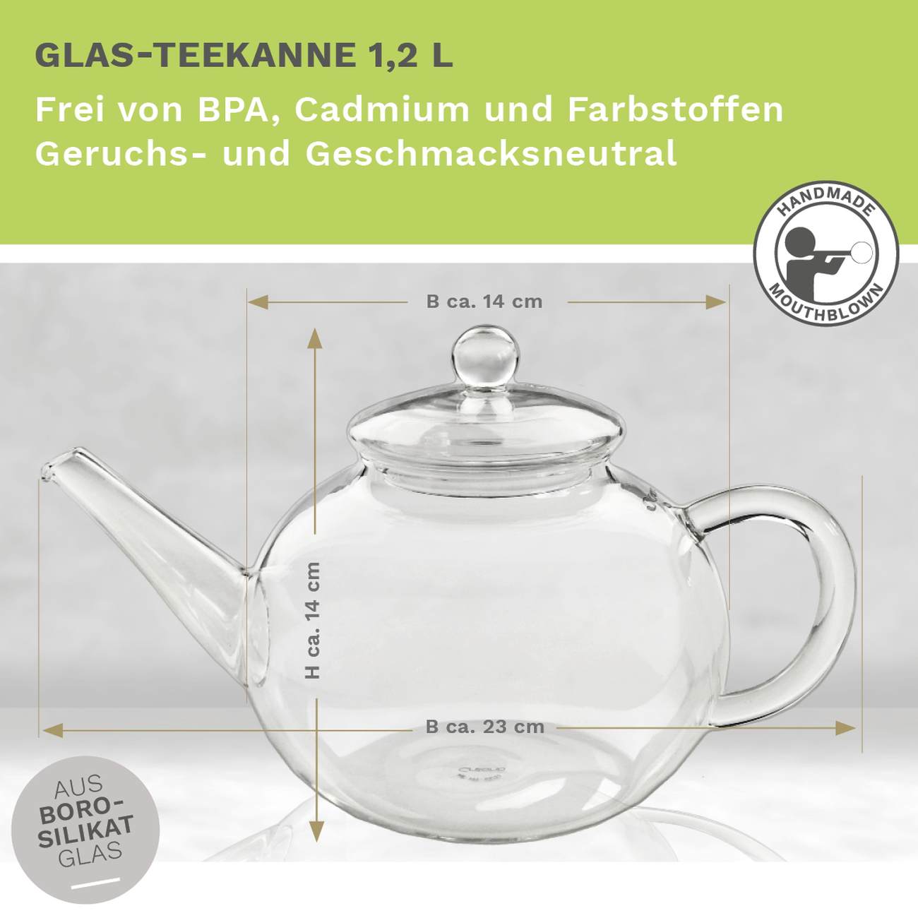 Creano Teekanne aus Glas 1,2l, 3-Teilige Glasteekanne mit zwei Teekugeln ErblühTee Weißtee und Grüntee