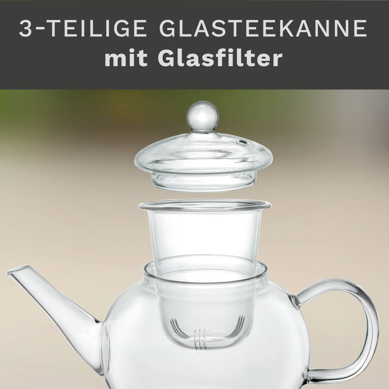 Creano Teekanne aus Glas 1,2l - Glasteekanne mit Glas-Sieb und Deckel - Ideal zur Zubereitung von losen Tees - tropffrei - Creano