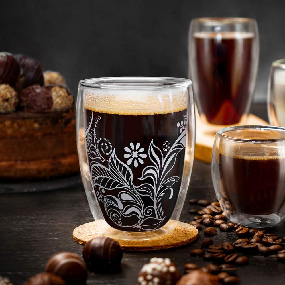 Creano doppelwandige Gläser 250ml "Flowery" White - Thermoglas mit Dekor