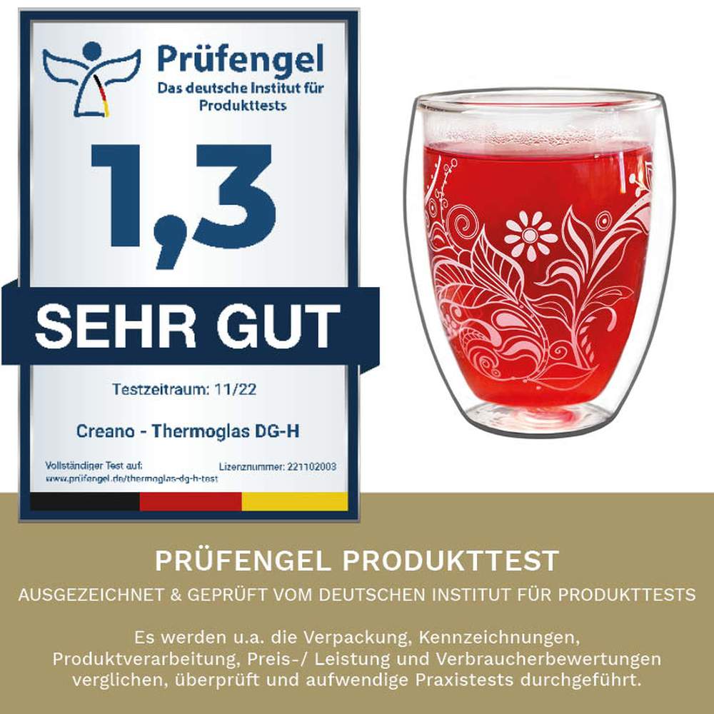 Creano doppelwandige Gläser 250ml "Flowery" White - Thermoglas mit Dekor