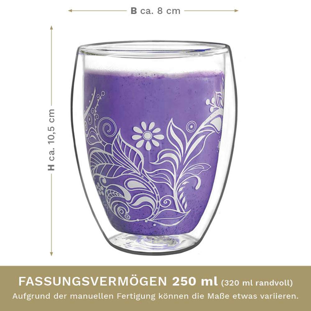 Creano doppelwandige Gläser 250ml "Flowery" White - Thermoglas mit Dekor