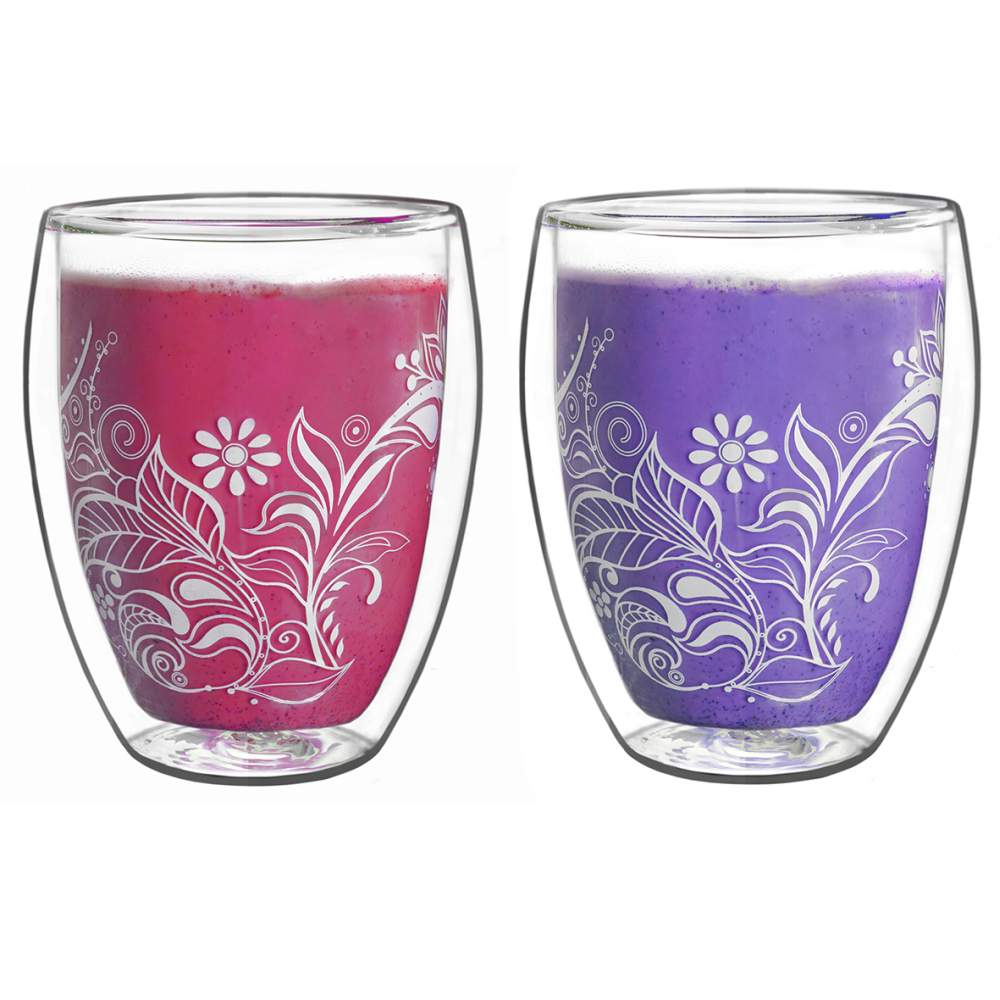 Creano doppelwandige Gläser 250ml "Flowery" White - Thermoglas mit Dekor