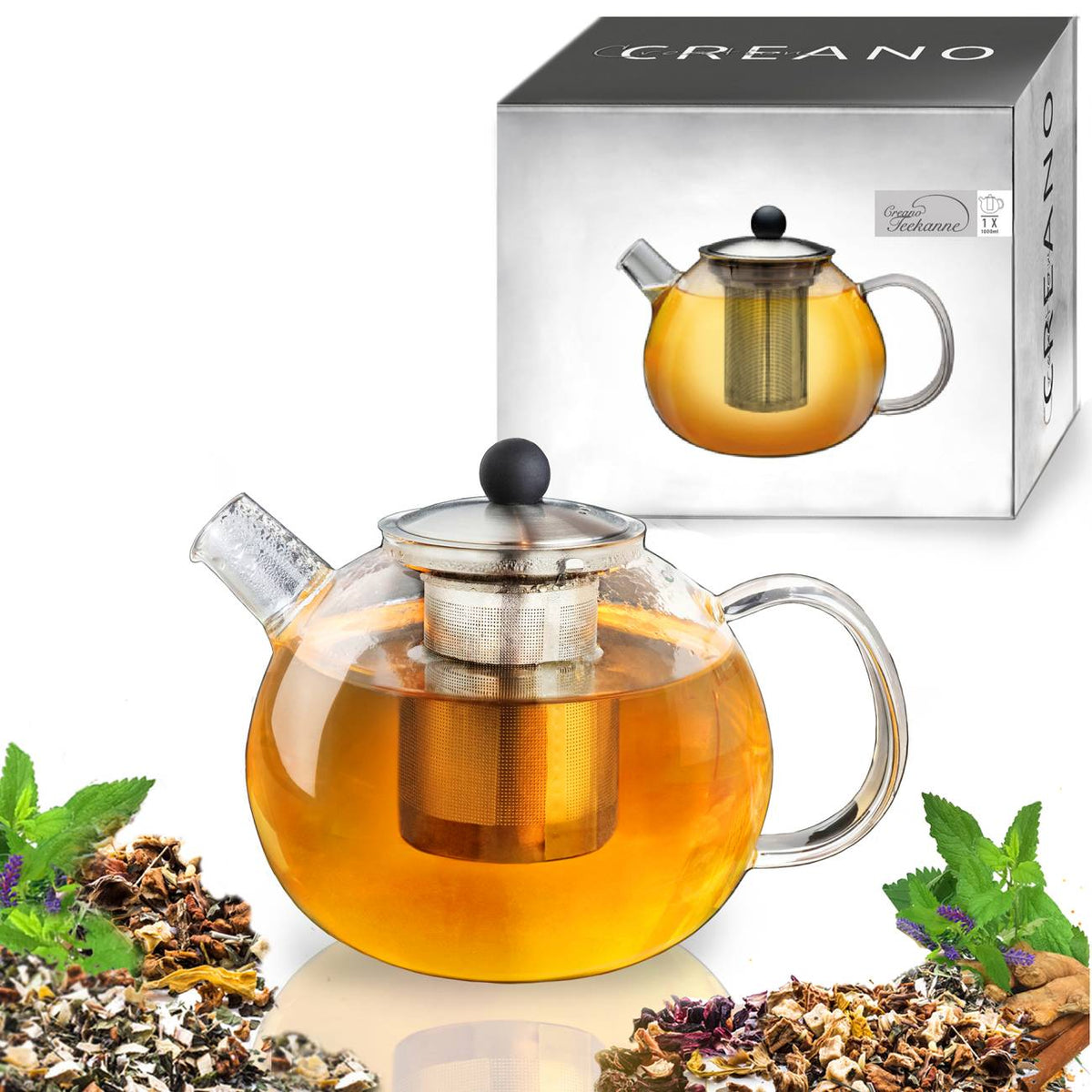Creano Glas-Teekanne 1,0l oder 1,6l inkl. Sieb