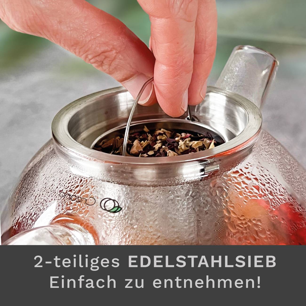 Creano Teekanne mit Edelstahl Siebeinsatz und Deckel – Ideal zur Zubereitung von Losen Tees – tropffrei - Creano