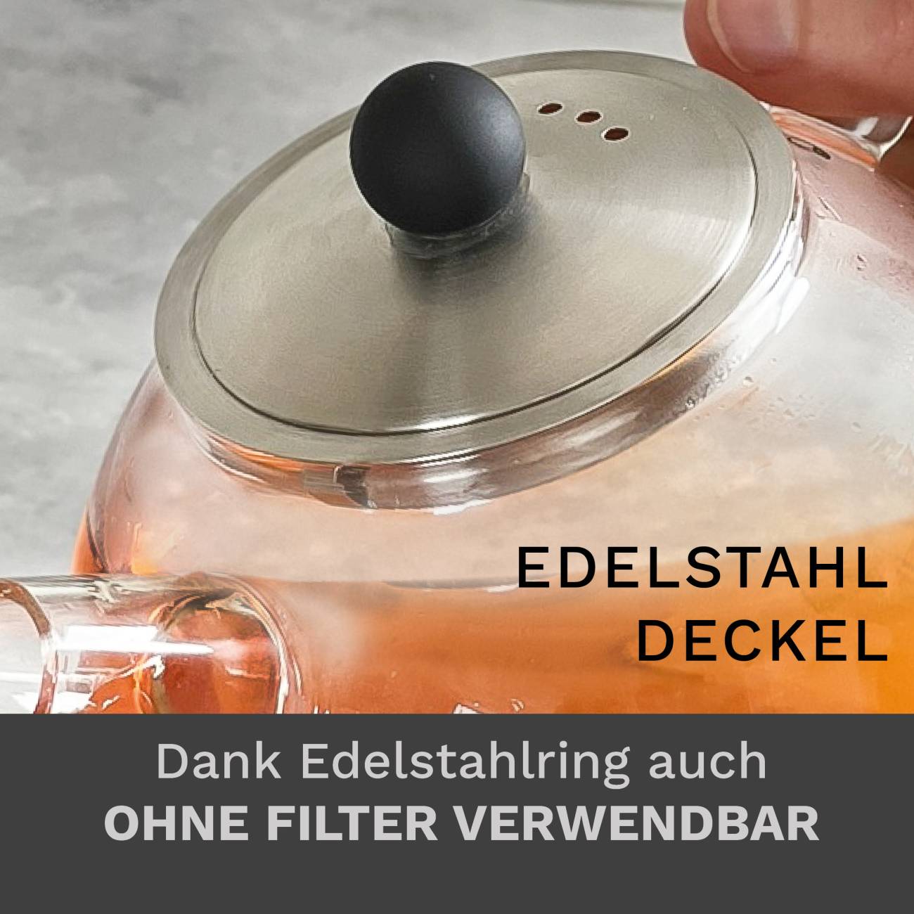 Creano Teekanne mit Edelstahl Siebeinsatz und Deckel – Ideal zur Zubereitung von Losen Tees – tropffrei - Creano