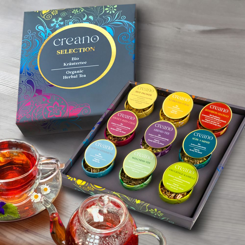 Creano Bio Kräutertee Geschenkset „LOSER TEE“ - 9 unterschiedliche Sorten Tee in Metalldosen - 122g - vegan & glutenfrei - NEUHEIT 2024*