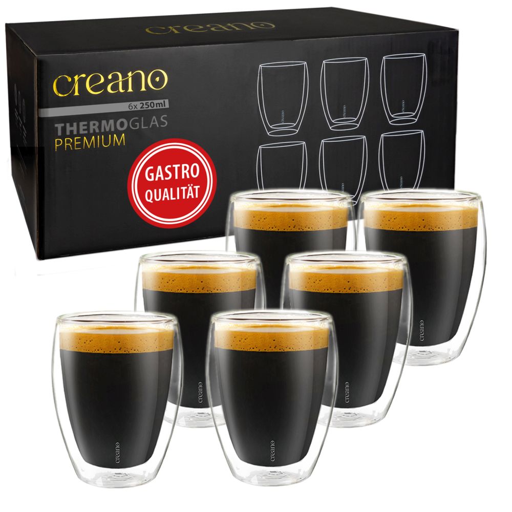 Creano doppelwandige Premium Gläser in Gastro Qualität, Set, 250ml