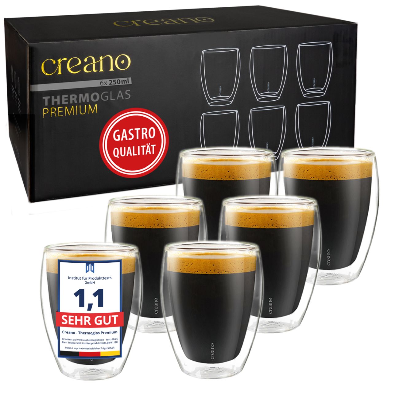 Creano Gastro Doppelwandgläser 250ml – mit GastroSeal-Versiegelung - Creano#Set-Größe_6er-Set