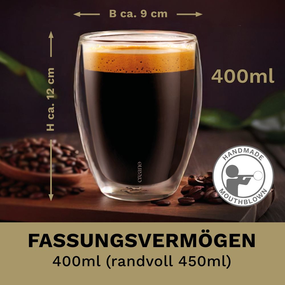 Creano doppelwandige Premium Gläser in Gastro Qualität, Set, 400ml - Creano