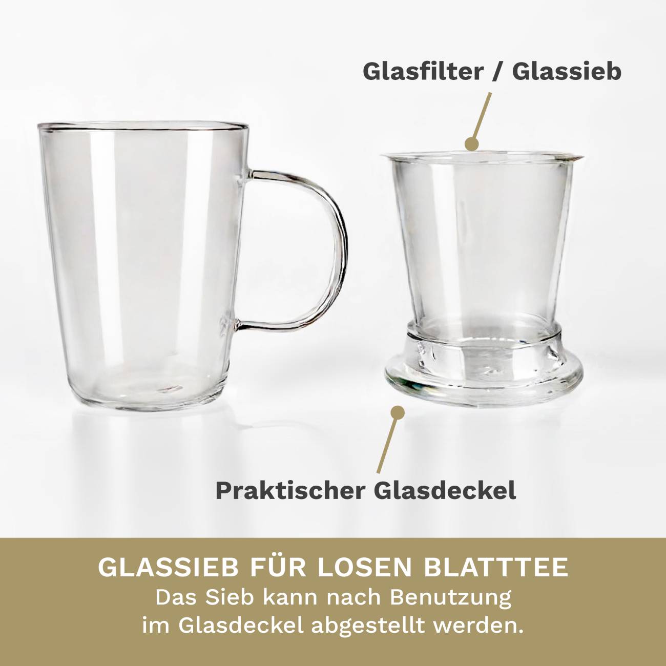 Creano Teeglas 400ml - Große Teetasse mit Sieb und Deckel aus Glas - ein idealer Teebereiter