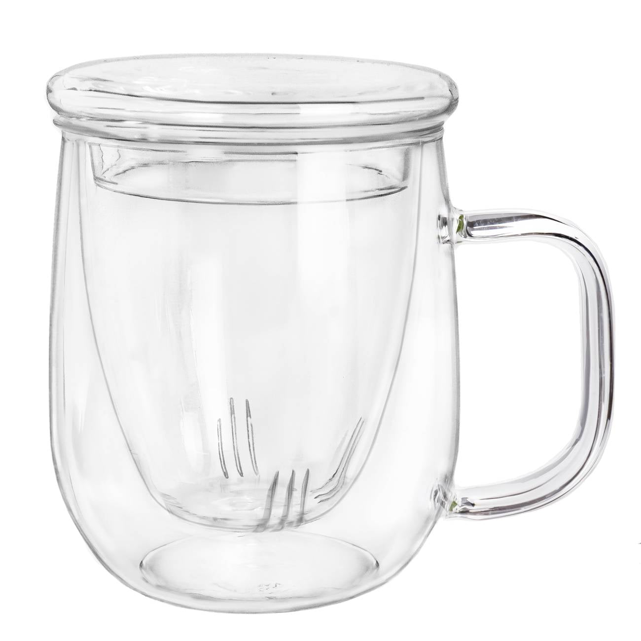Creano Teeglas 450ml - Große Teetasse mit Sieb und Deckel aus Glas - ein idealer Teebereiter