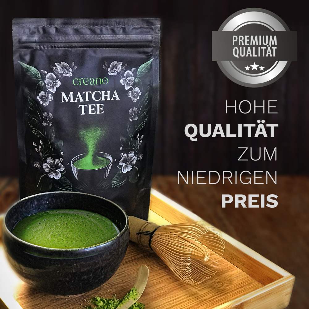 Creano Bio Matcha Tee 100g - Premium Qualität - ideal zum trinken - Grüner Tee für Matcha Latte, Smoothies, Bubble Tea