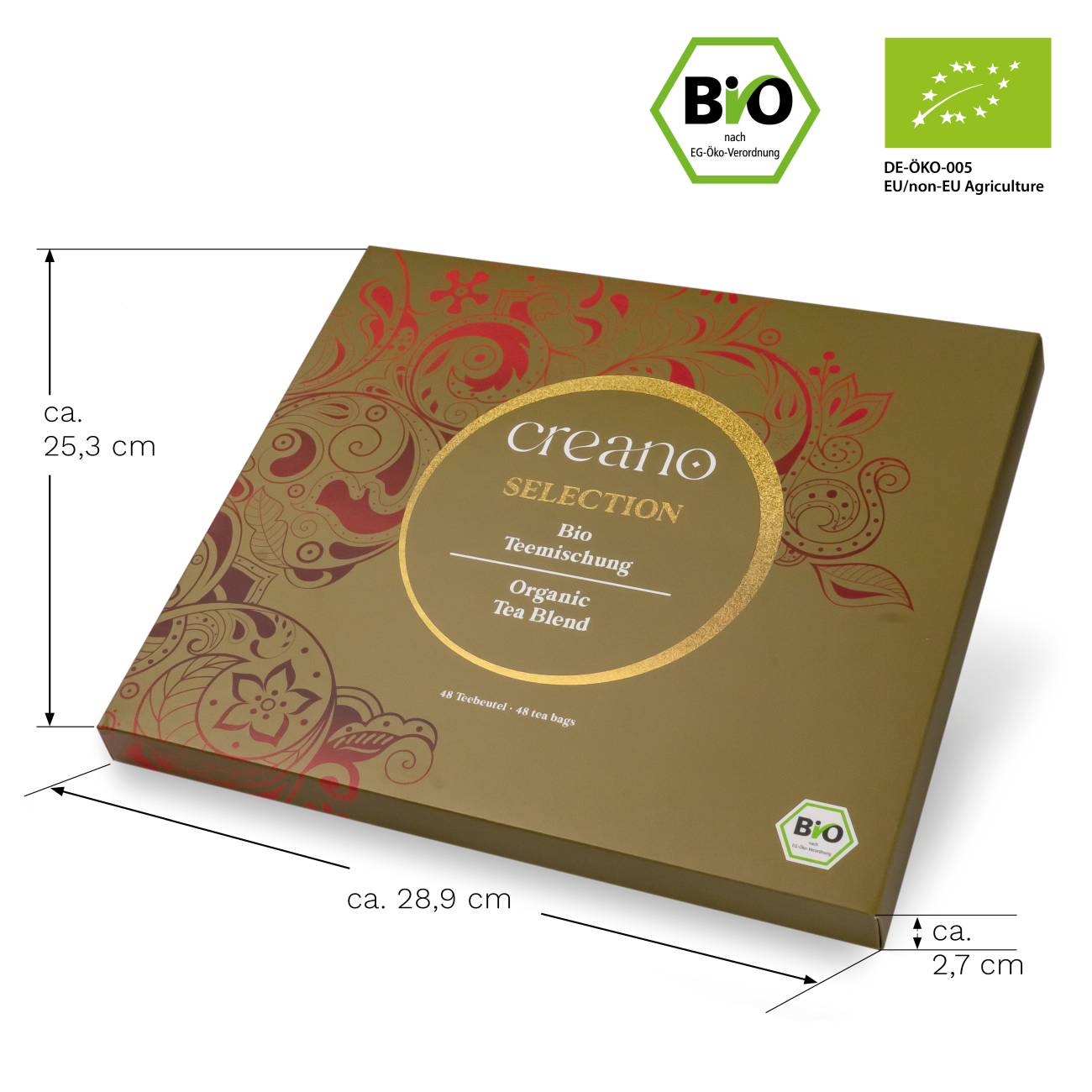 Bio Teemischung Selection 48er Geschenkset „ORGANIC TEA BLEND“ - 48 Bio-Teebeutel in 6 unterschiedlichen Sorten - 96g*² - Creano