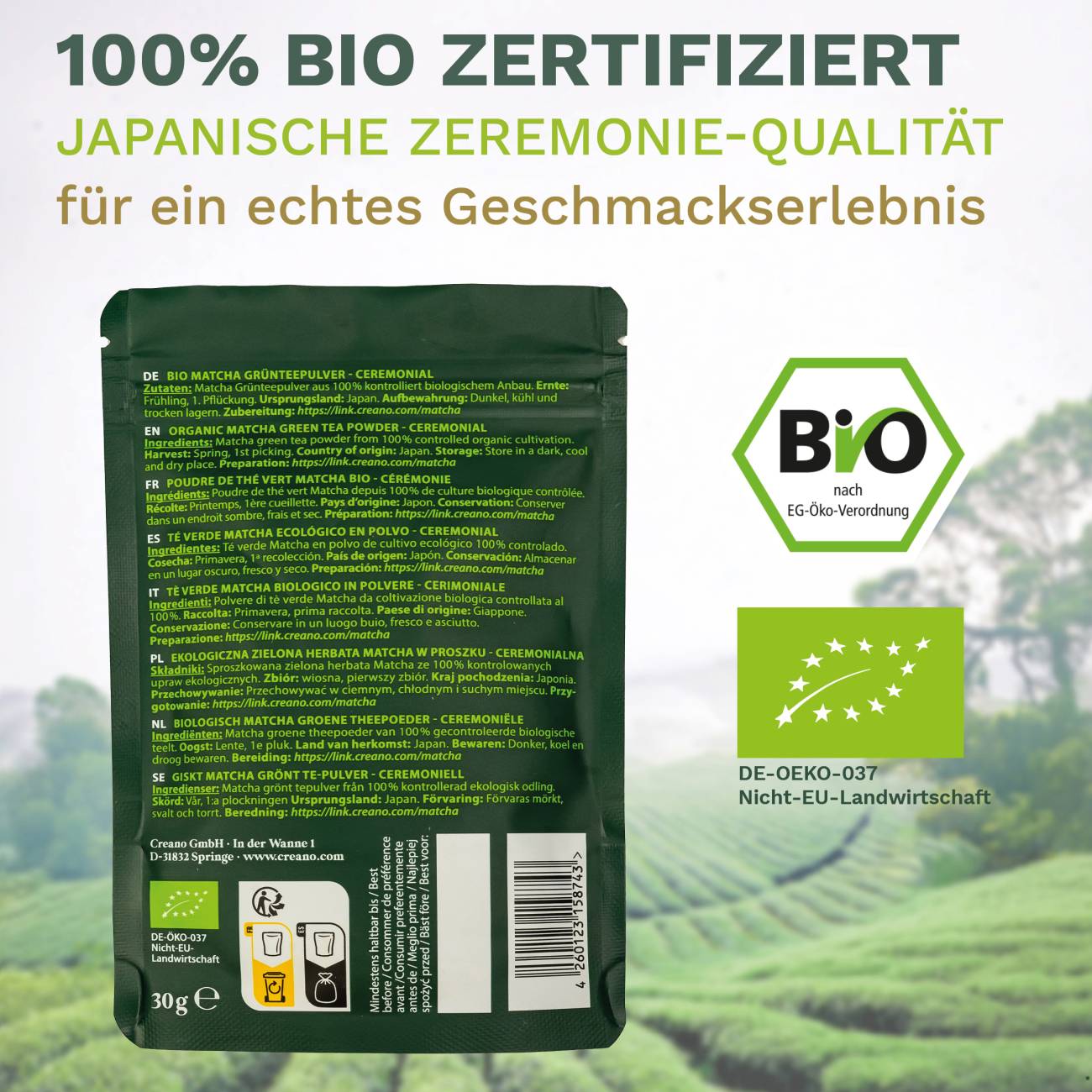Creano Bio 30g Matcha Tee Ceremonial – Exklusiver Blend aus Japan *⁵ - Creano