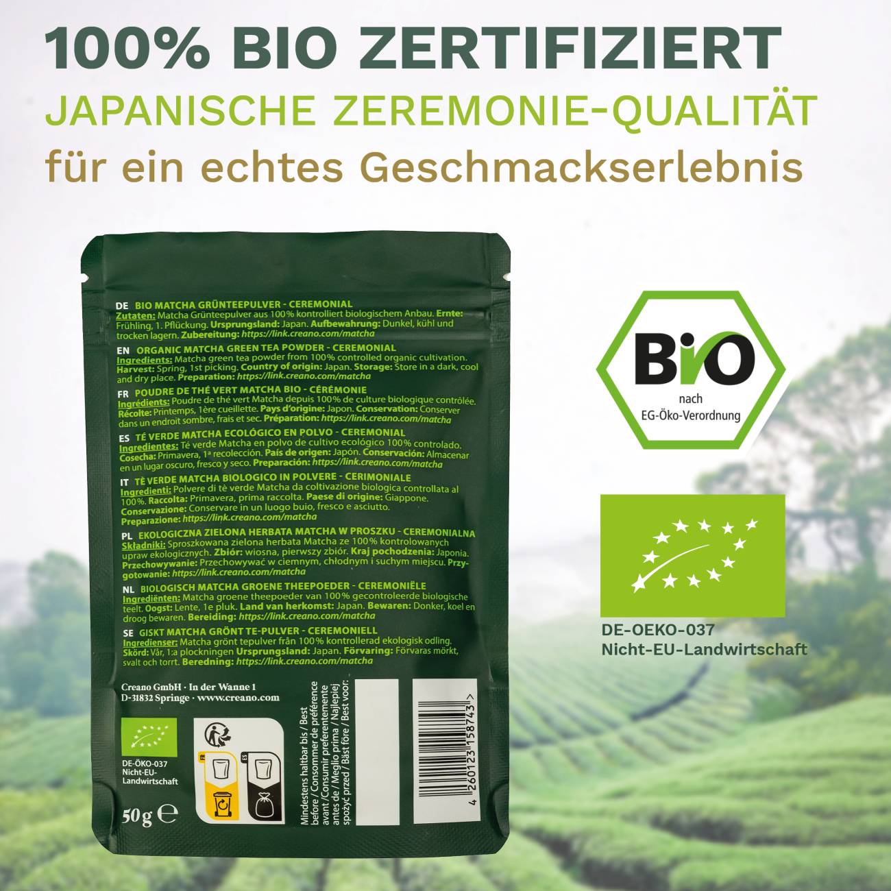 Creano Bio 50g Matcha Tee Ceremonial – Exklusiver Blend aus Japan *⁵ - Creano