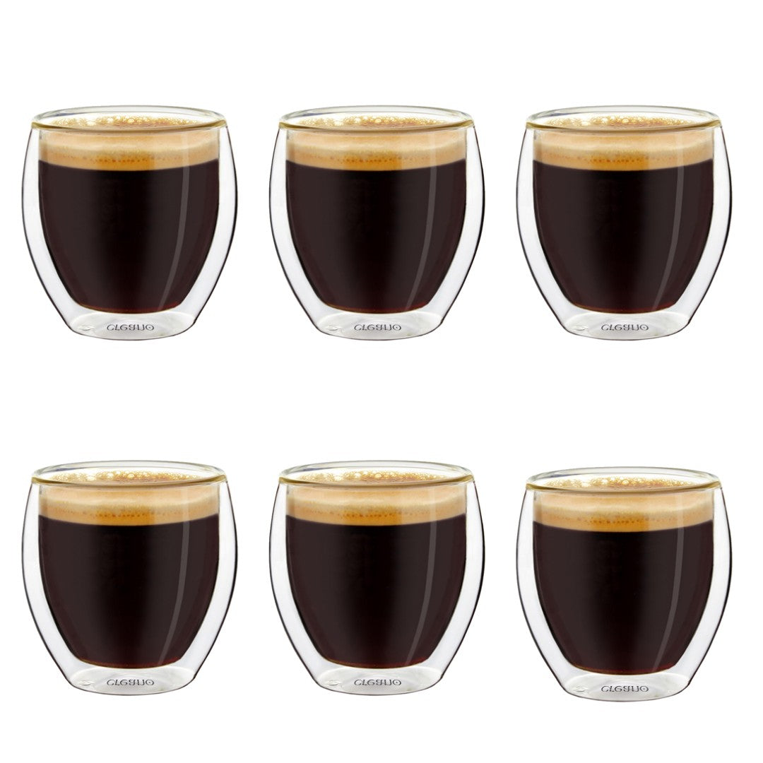 Creano doppelwandige Espresso-Gläser, 6er Set 80ml, Mokkatassen, Espressotassen, Thermo-Gläser mit Schwebe-Effekt