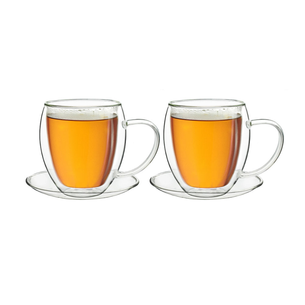 Creano Doppelwandglastasse mit Untersetzer (Set: 2er, 4er, 6er) "bauchig" | 250ml - Creano