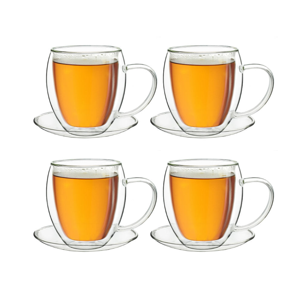Creano Doppelwandglastasse mit Untersetzer (Set: 2er, 4er, 6er) "bauchig" | 250ml - Creano