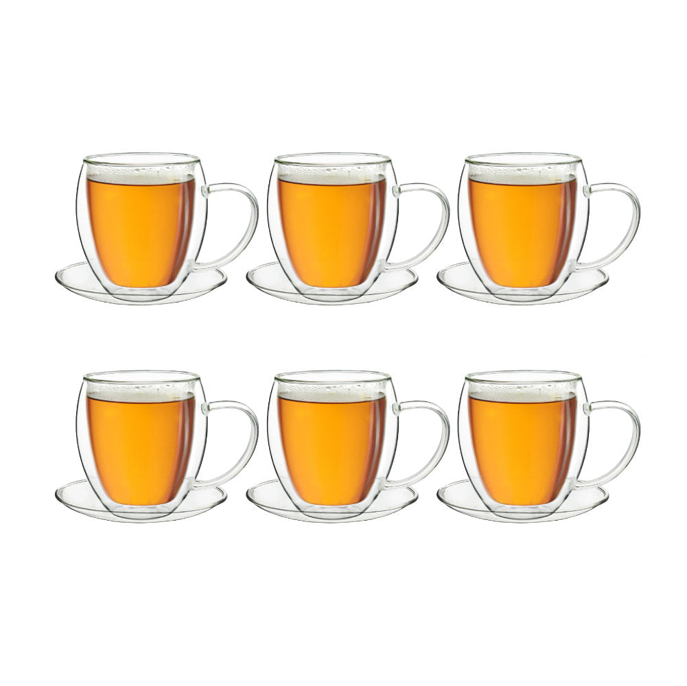 Creano Doppelwandglastasse mit Untersetzer (Set: 2er, 4er, 6er) "bauchig" | 250ml