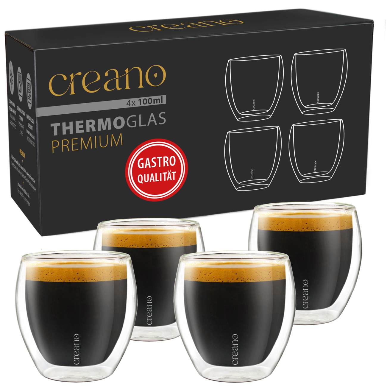 Creano doppelwandige Premium Espresso-Gläser in Gastro Qualität, Set, 100ml