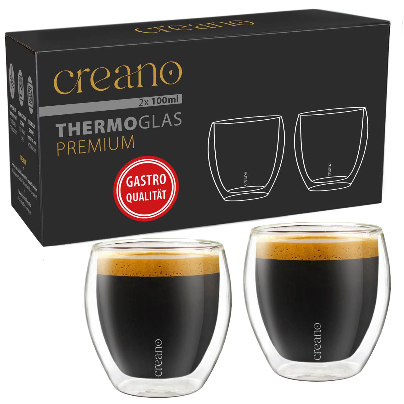 Creano doppelwandige Premium Espresso-Gläser in Gastro Qualität, Set, 100ml - Creano