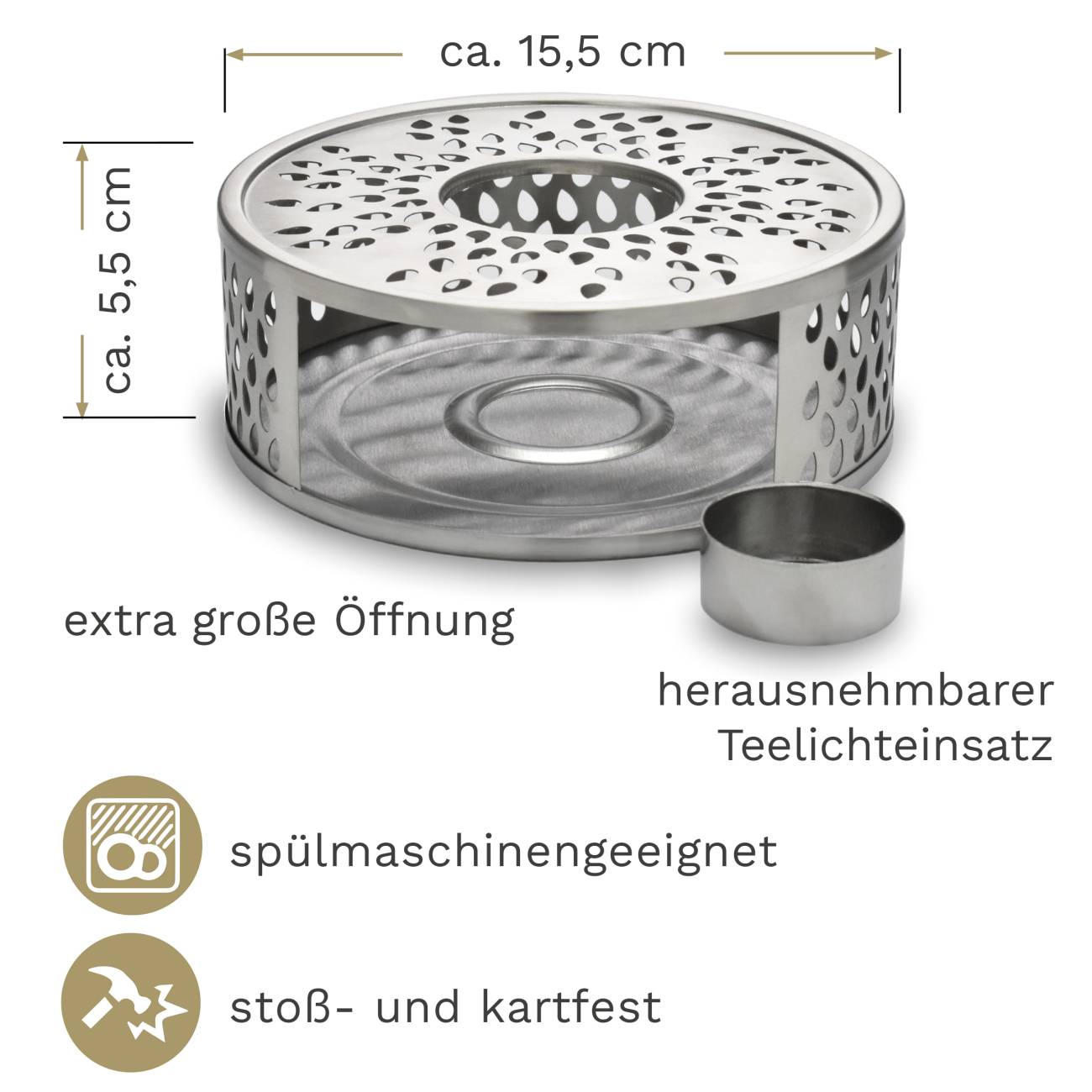 Creano Teekanne aus Glas 1,2l mit Glassieb und silver Stövchen "Leaf" - Creano