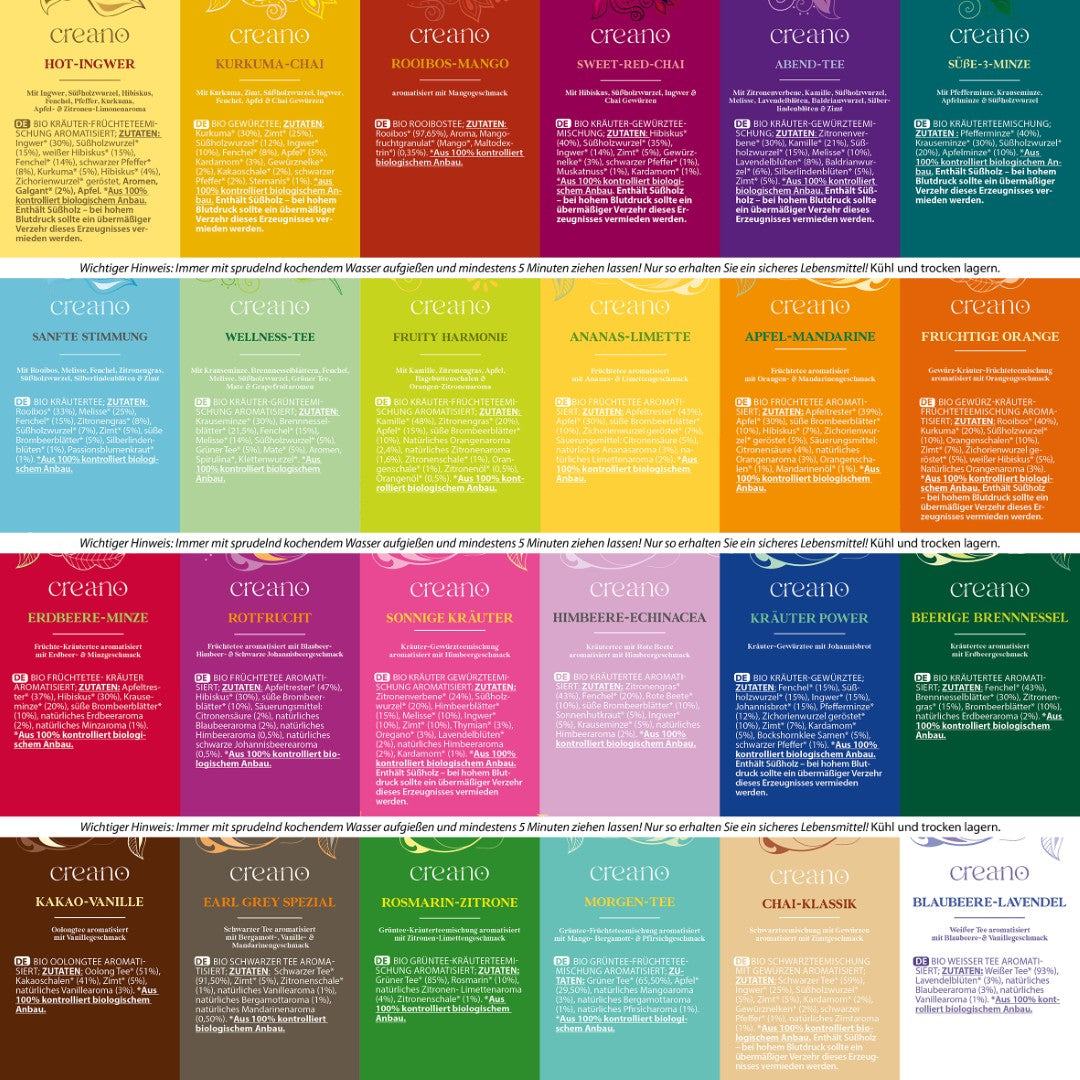 Creano Bio Tee Adventskalender "Weihnachtshaus" - 24 verschiedene BIO Tees - Kräutertee, Früchtetee, Grüner Tee, Weißer Tee, Schwarzer Tee, Chai *¹ - Creano