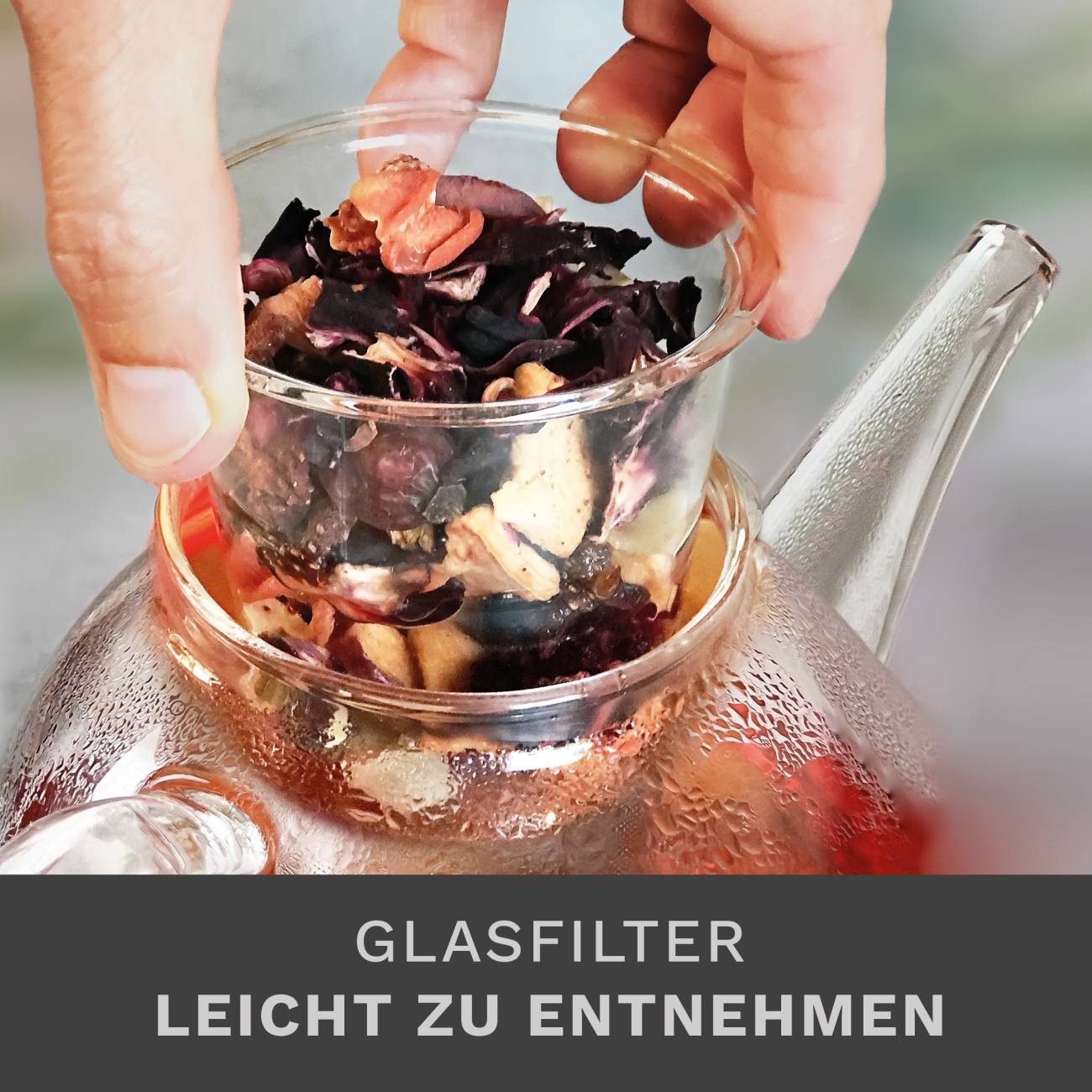 Creano Teekanne aus Glas 1,2l mit Glassieb und schwarzem Stövchen "Leaf" - Creano
