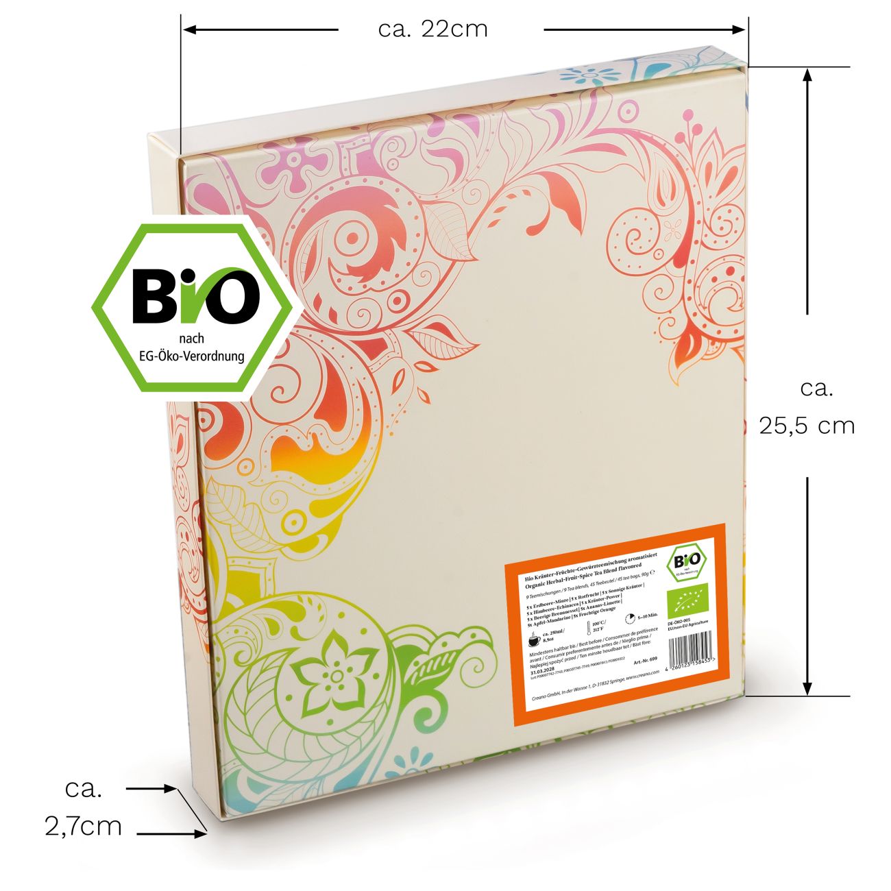 Bio Früchte- Kräutertee 45er Geschenkset „ORGANIC HERBAL TEA“ - 45 Bio-Teebeutel in 9 unterschiedlichen Sorten - 90g*²