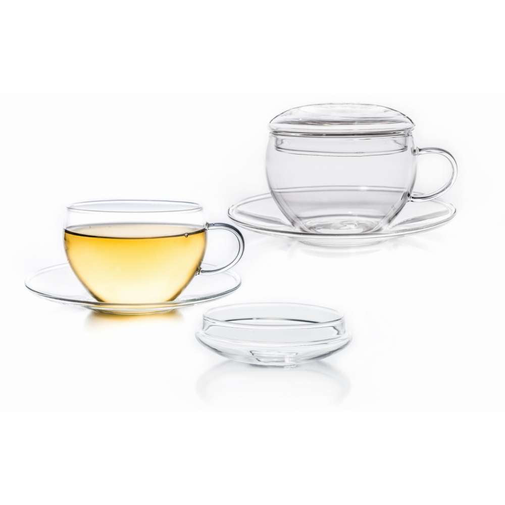 Creano Teeblumen Mix – Geschenkset Erblühtee Genießerset mit Glaskanne und Teetassen Weißtee (6 verschiedene Sorten)