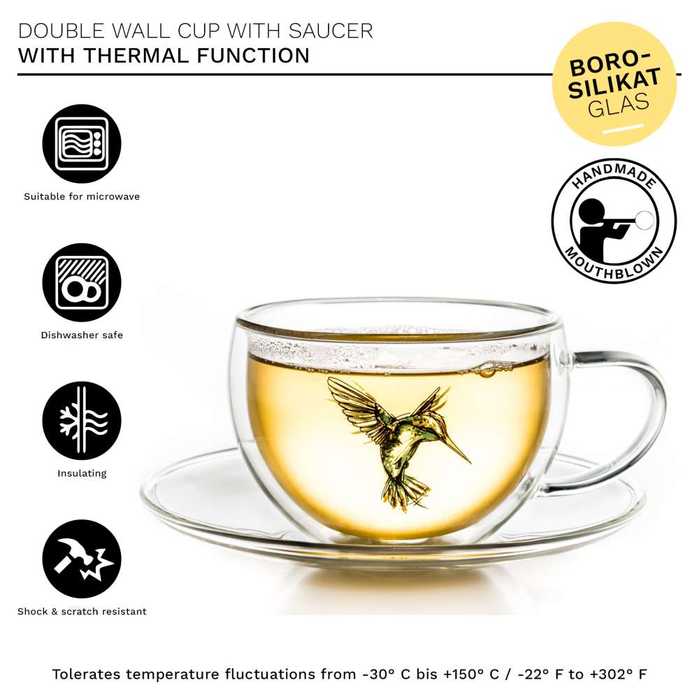 Creano Thermo-Tasse (blau, grün, rot) mit Untersetzer "Hummi" | 250ml