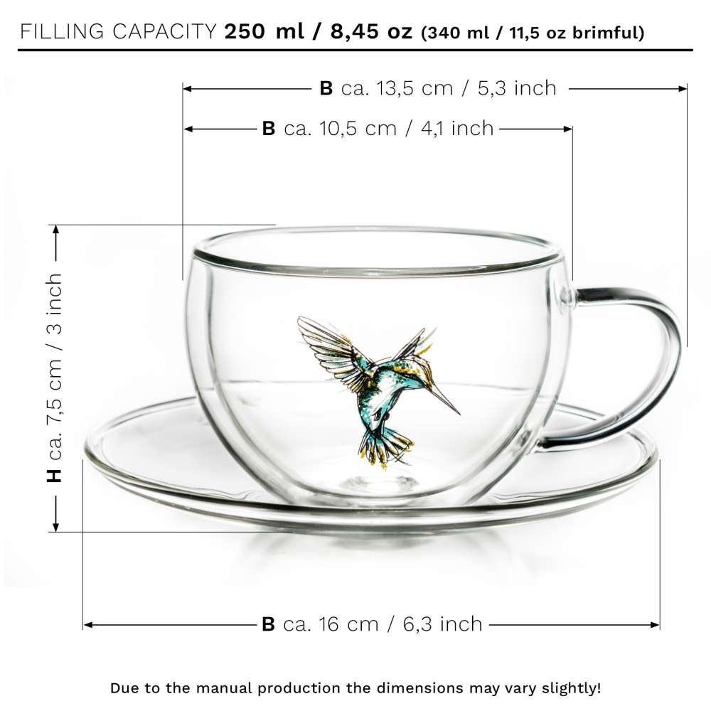 Creano 2er-Set Thermo-Tassen "Hummi" für Tee/Latte Macchiato, doppelwandig, mit Kolibri-Muster | 250ml in exklusiver Geschenkpackung