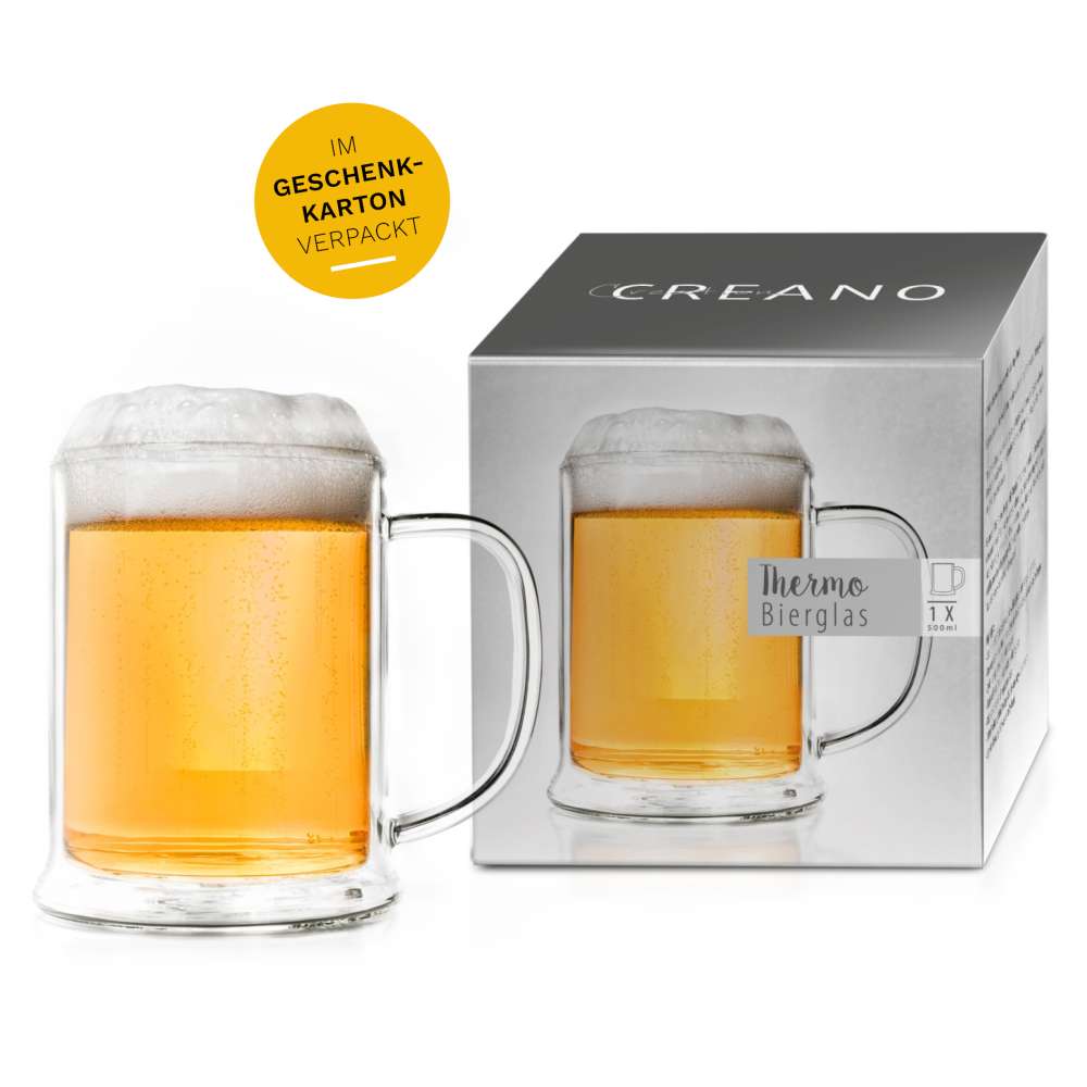 Creano Doppelwandiges Thermo-Bierglas 1er, 2er, 4er, 6er-Set | 500ml