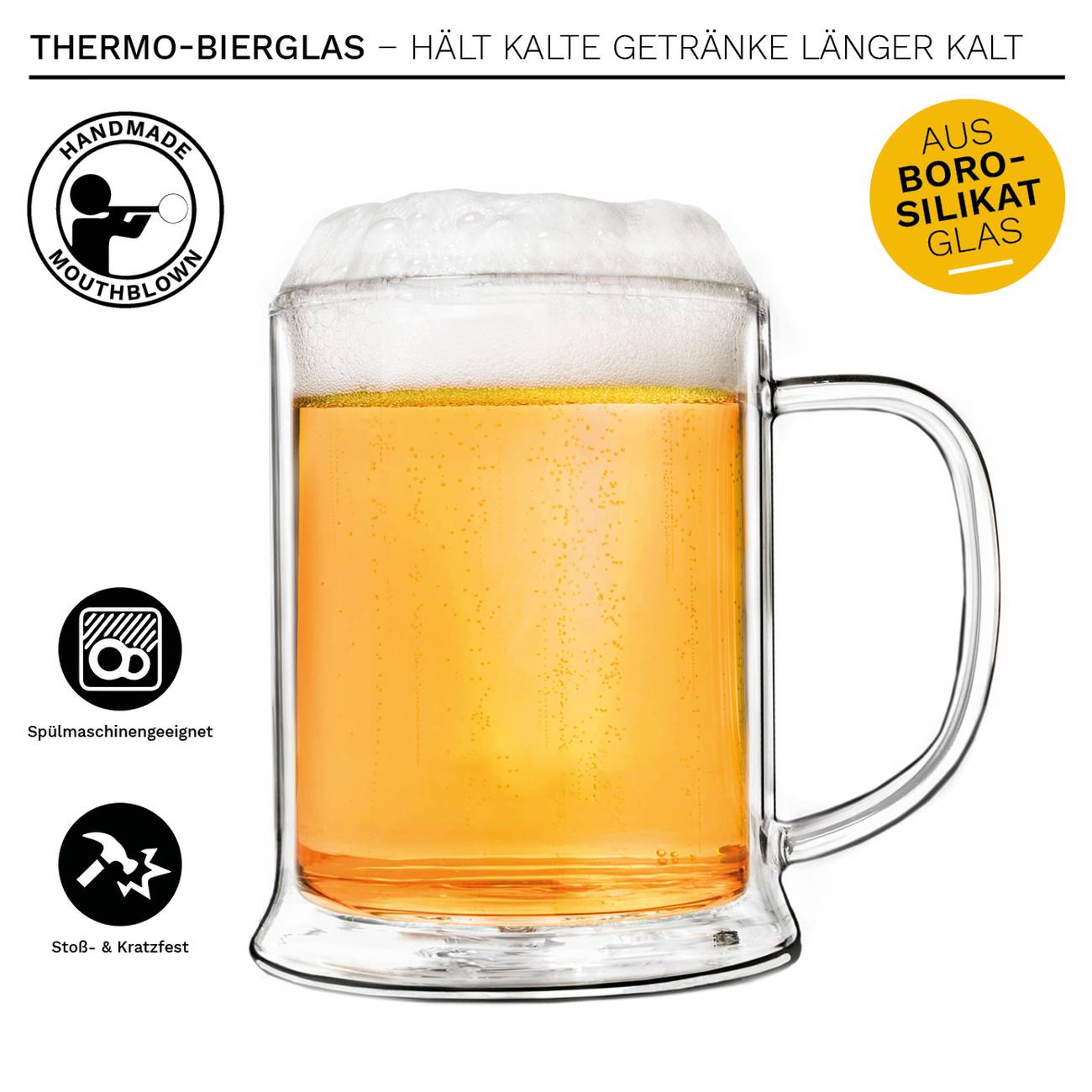 Creano Doppelwandiges Thermo-Bierglas 1er, 2er, 4er, 6er-Set | 500ml - Creano