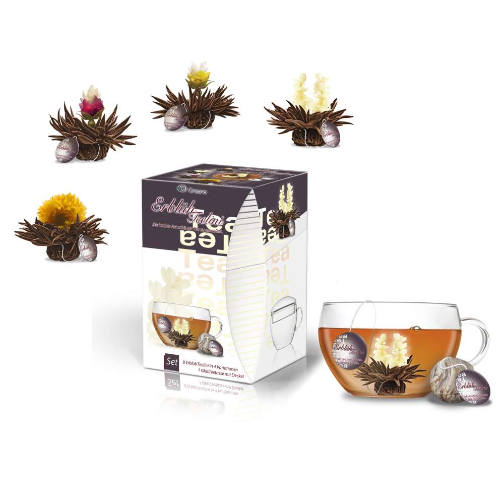 ErblühTeelini Schwarztee Geschenkset und Holzkiste mit 12 ErblühTeelini Schwarztee