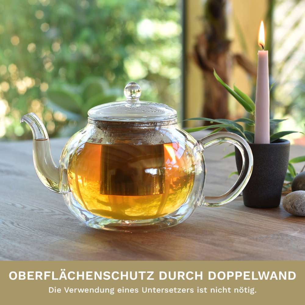 Creano doppelwandige Glas-Teekanne 1,2l mit Edelstahlfilter - tropffrei