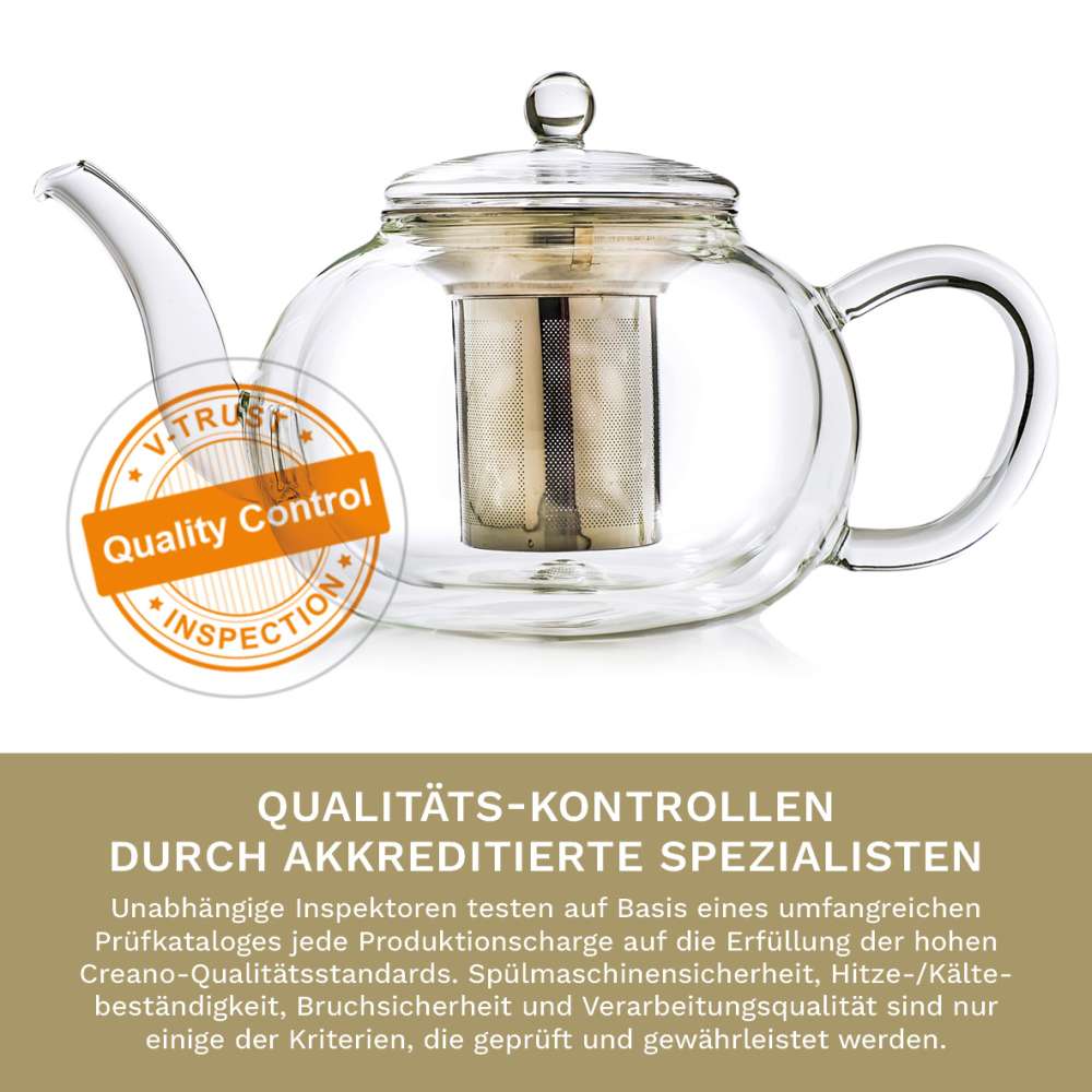 Creano doppelwandige Glas-Teekanne 1,2l mit Edelstahlfilter - tropffrei