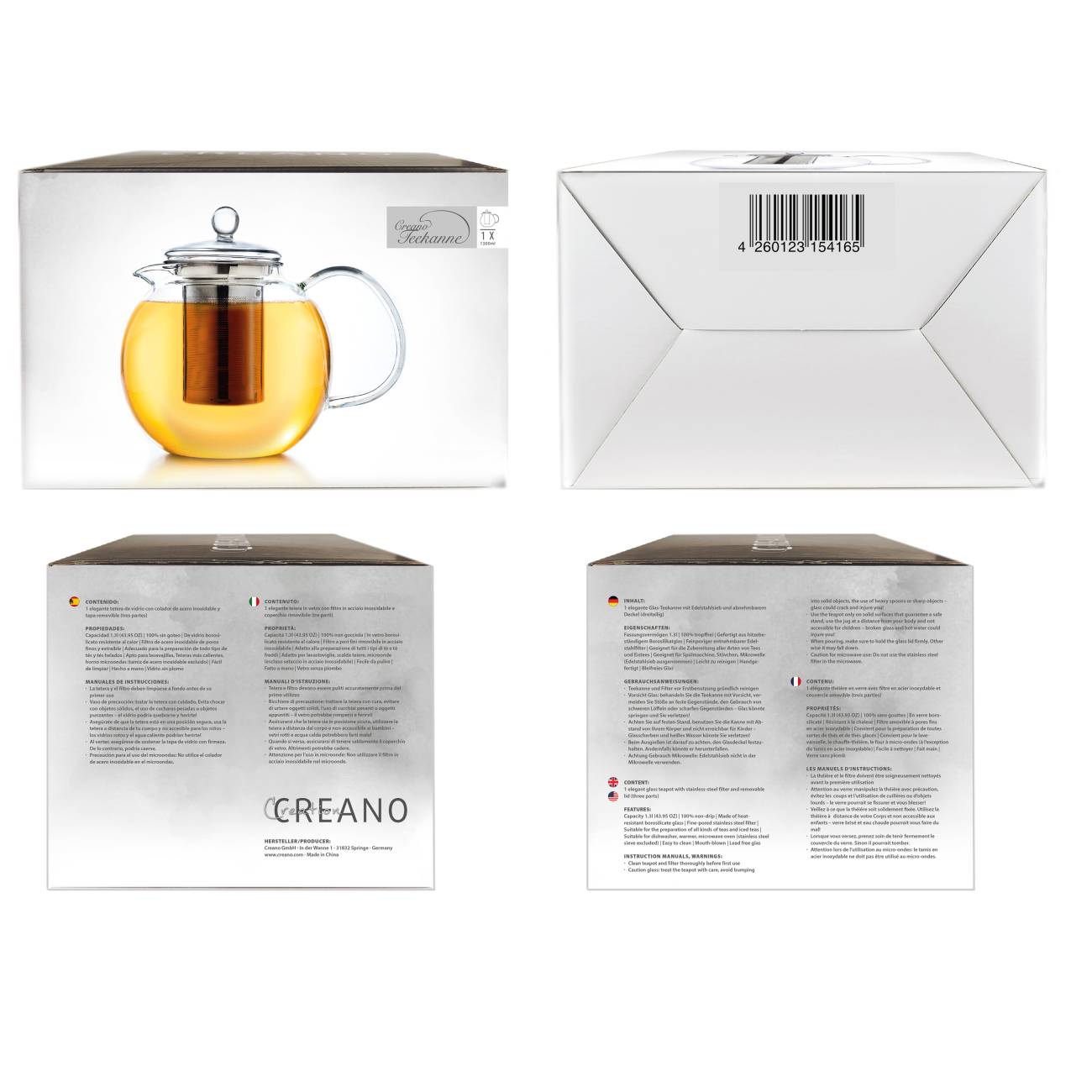 Creano Glas Teekanne "Schnabel" | 1,3 Liter - Creano