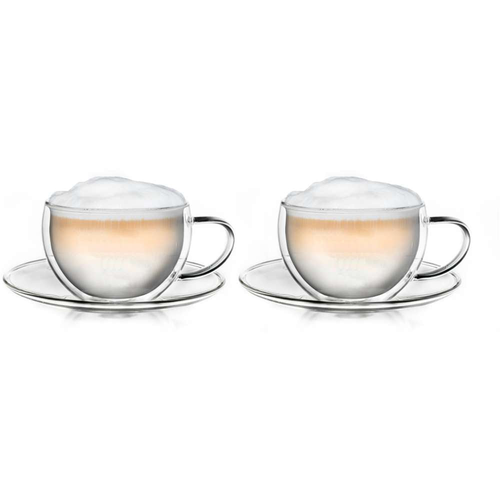 Creano doppelwandige Thermo-Tasse (Set: 1er, 2er, 4er, 6er) mit Untersetzer | 250ml