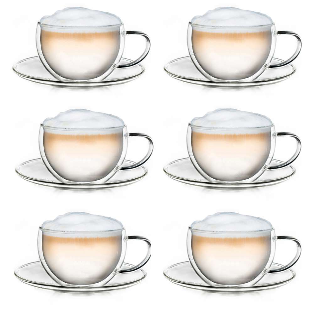 Creano doppelwandige Thermo-Tasse (Set: 1er, 2er, 4er, 6er) mit Untersetzer | 250ml