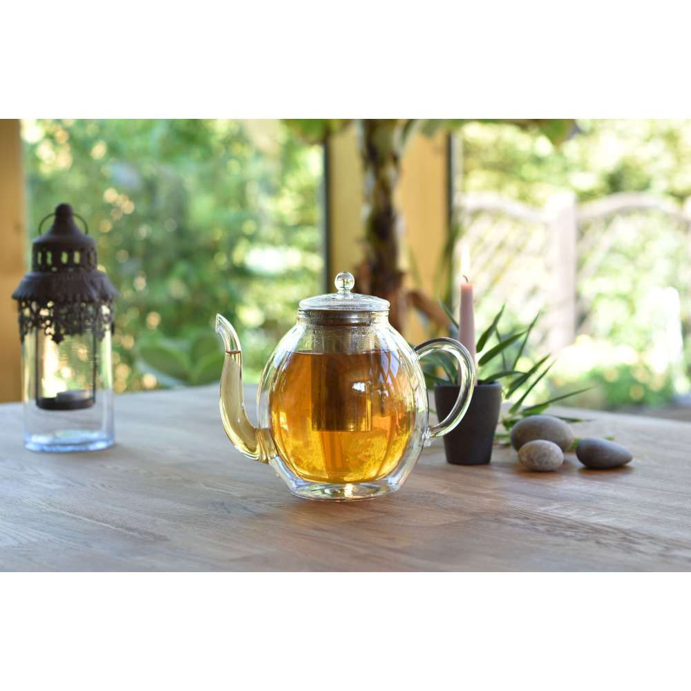 Creano doppelwandige Glas-Teekanne 1,4l mit Edelstahlfilter - tropffrei.
