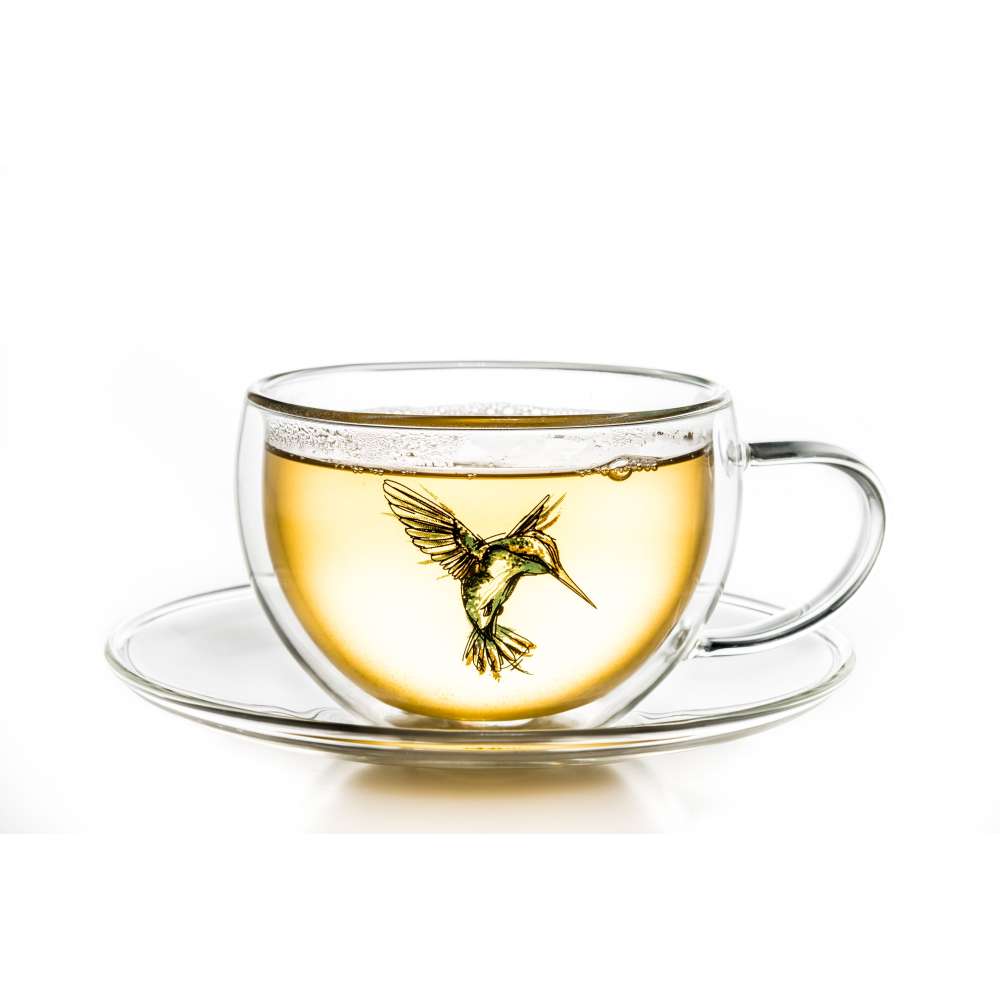 Creano 2er-Set (blau, grün, rot) Doppelwandige Kolibri Thermo-Tasse Mit Untersetzer „Hummi“ | 250ml