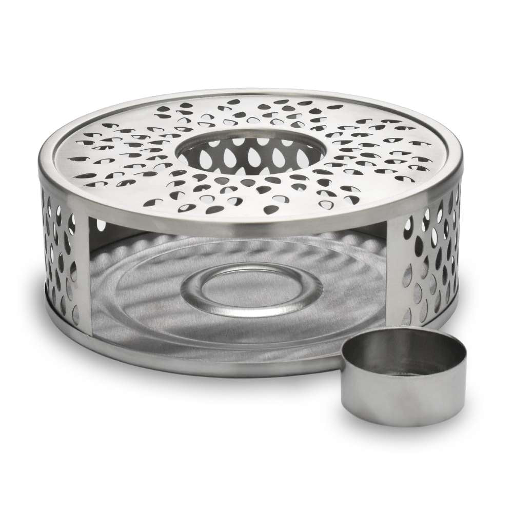 Creano Silver Stövchen "Leaf" aus Edelstahl mit Teelichthalter